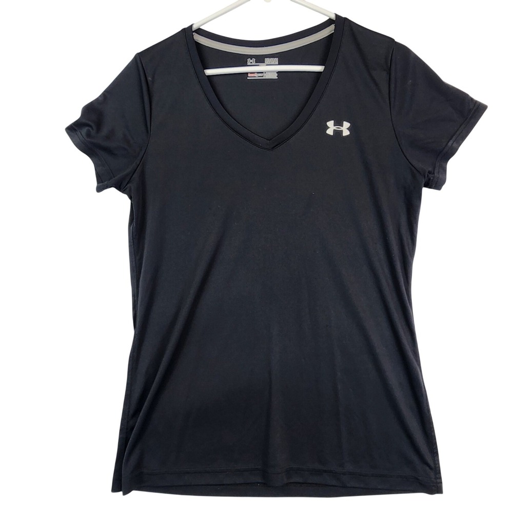 Under Armour Black HeatGear V-Neck Short‎ Sleeve Activewear Workout T-Shirt Med